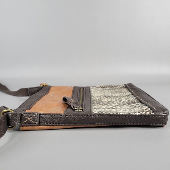 The Sak Womens Crossbody Purse Satchel Bag Snakeskin Leather Brown Size 8"x8" - Picture 5 of 14